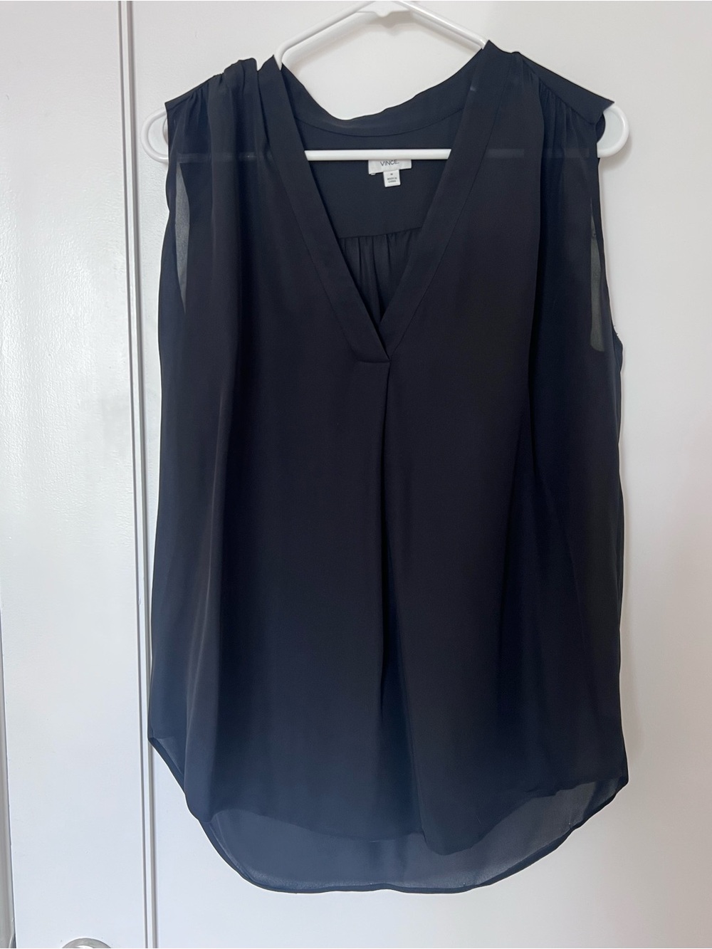 Sleeveless Silk Chiffon V-Neck Black Blouse - Vince